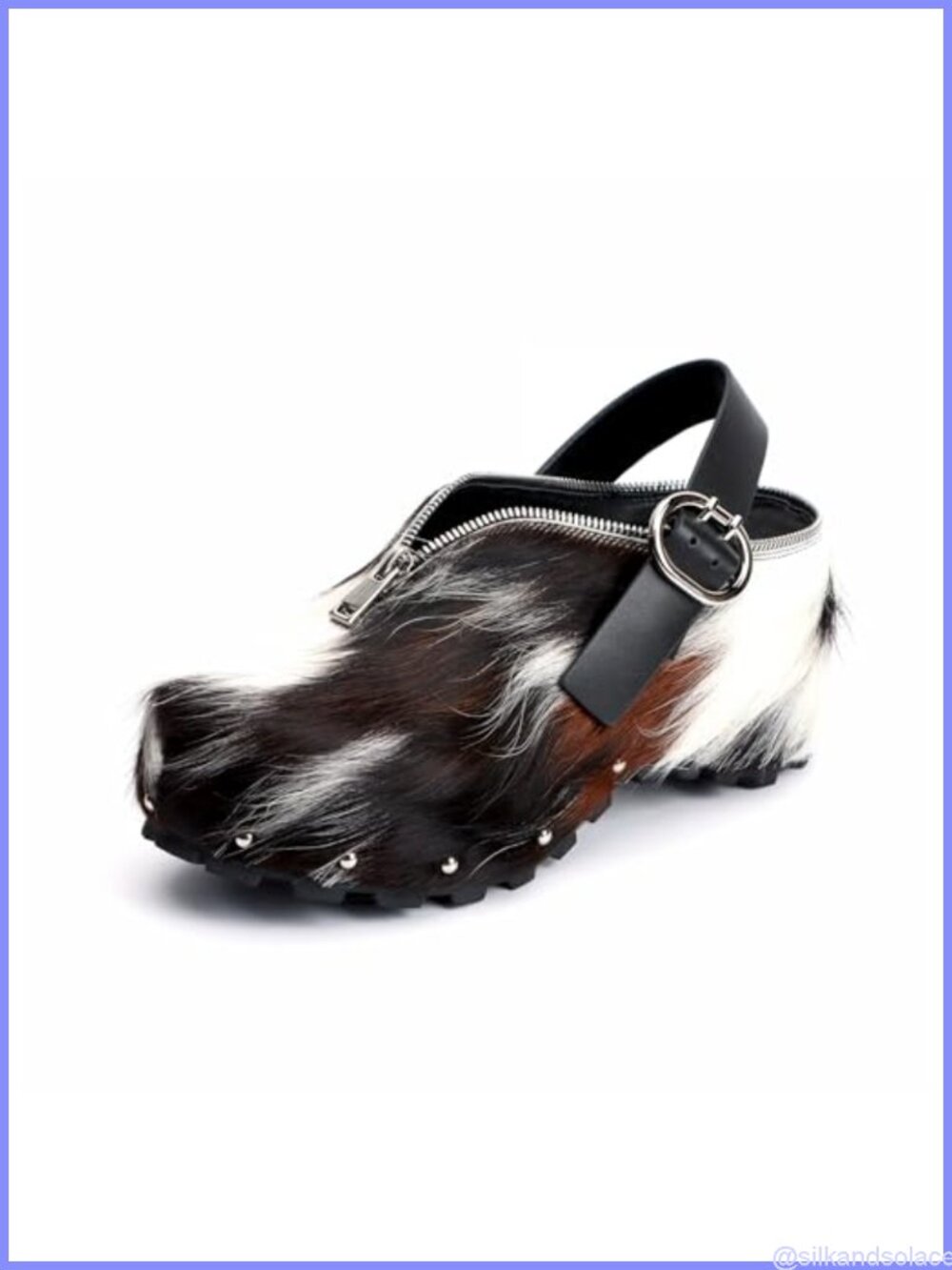 Handcrafted Calf-Hair & Leather Patchwork Platform Mules with Arch Support